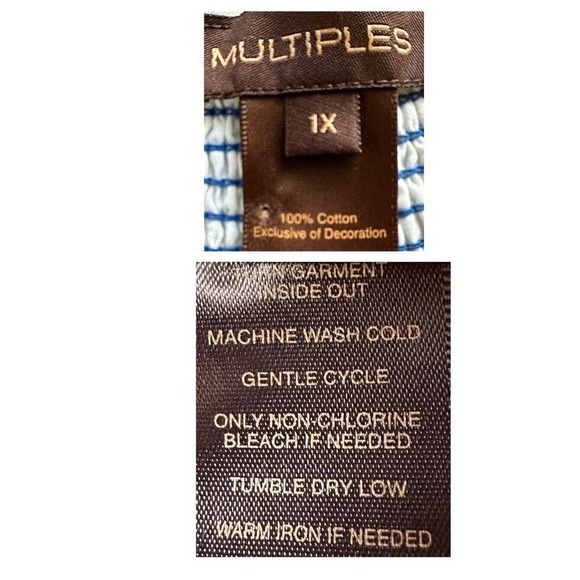 Multiples Peasant Blouse‎ Womens 1X White Blue Yellow Embroidered Cotton - Picture 7 of 9